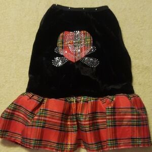 Chic Black Velvet and Red Plaid Dog Dress